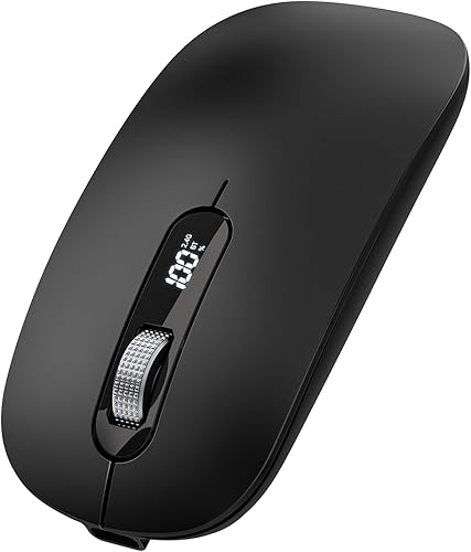 Ratón Bluetooth inalámbrico, Bluetooth 5.04.0 y 2.4G Tri-Mode, tipo C recargable con pantalla LED, clic silencioso ergonómico para