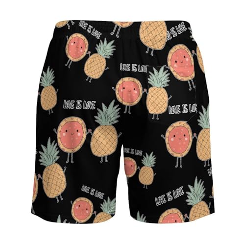 Love is Love Pineapple Pizza Beach Shorts for Men Swim Trunks Quick Dry Swim Shorts with Compression Liner Pocket4