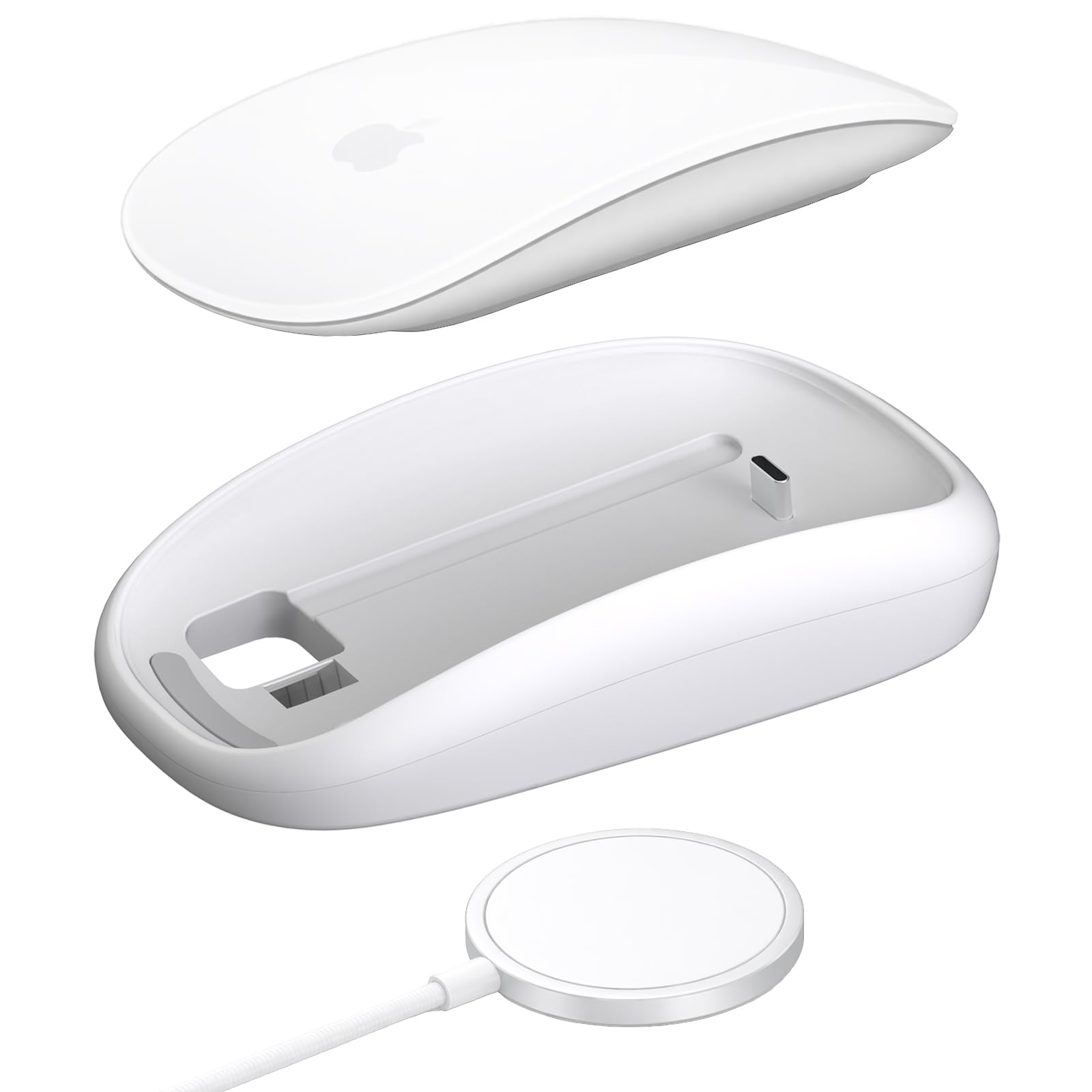 Cevorenx Magic Mouses Charger Base Wireless Charging Dock for Apple Magic Mouse 2 (Lighting), Ergonomic Wand Apple Mouse Grip with MagSafe Charging Support (White),Charger and Mouse not Included — view 8