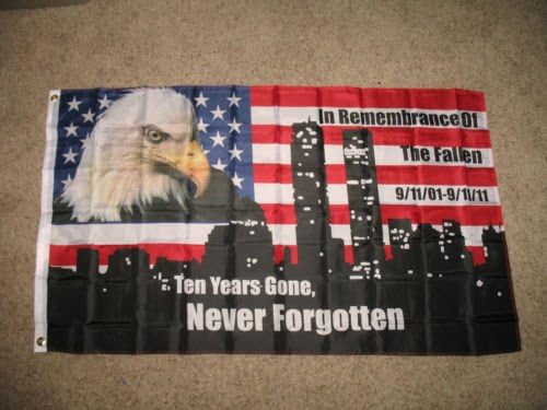 3x5 Red White Blue Never Forgotten 911 3x5 Flag 3x5 Banner Grommets - Party Decorations Supplies For Parades - Prime Outside, Garden, Men Cave Decor Flag