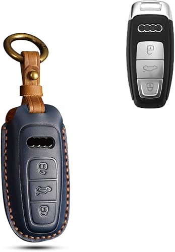 SANRILY Funda de llavero hecha a mano para Audi Q7 2020 A8 A6 A7 Q8 Etron llavero sin llave, protección completa, funda de cuero para llavero, color
