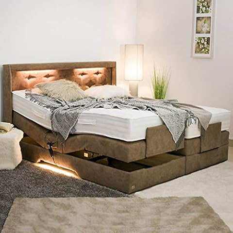 PAARA Luxus Boxspringbett Paris Night GM | 10.000 Newton Motorleistung | LED | Antirutsch-Matten | Royal-WS® Taschenfederkern Matratze mit GELAX® Topper Kern | Made in Germany (120 x 200 cm) Cover