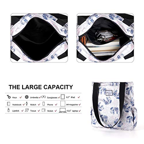 Image of KAMO Floral Tote Bag - Waterproof Lightweight Handbags Travel Shoulder Bag for Hiking Yoga Gym Swimming Travel Beach