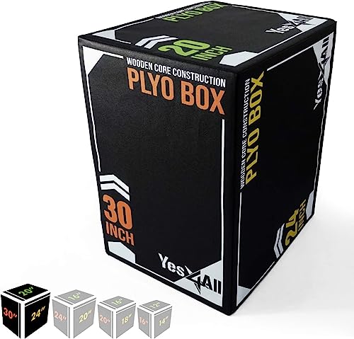 Yes4All 3-in-1 Soft-Padded Plyo Box With Wooden Core, Non-Slip Multi-Use Cushioned Plyometric Jump Box with Vinyl Cover for Jumping, Conditioning, Strength Training, 30