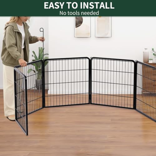 Image of PETIME Dog Playpen,Metal Exercise Puppy Pen Heavy Duty Kennels Yard Fence Indoor /Outdoor 22 inch W x 24 inch H 8 Panels Dog Cage with Octagon Bottom Pad