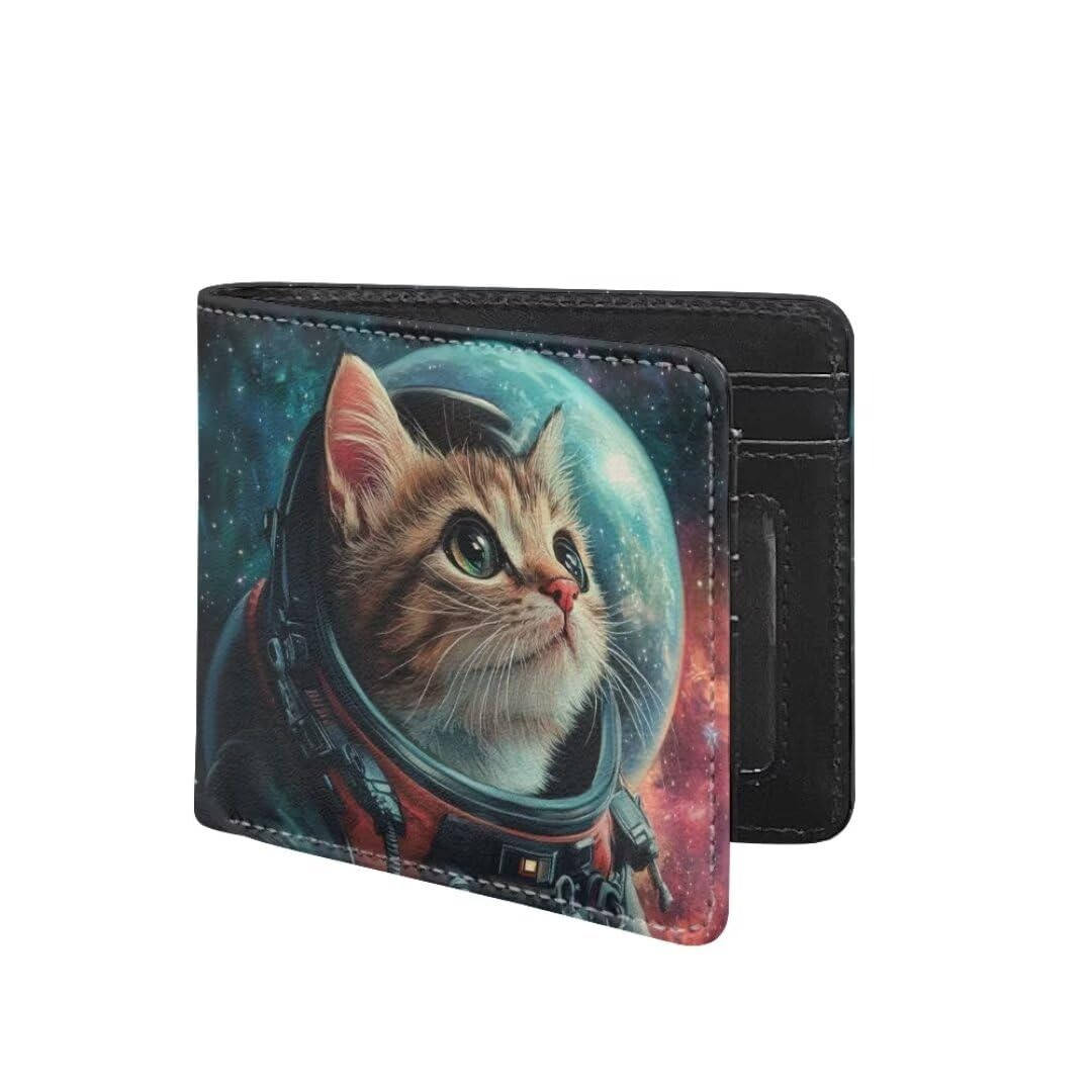 Coldinair Astronaut Cat Boys Wallet for Kids and Teenager,Stellar Small RFID Bifold Wallets Bi-fold PU Leather Wallet Credit Id Card Cash Holder for Teen Boys