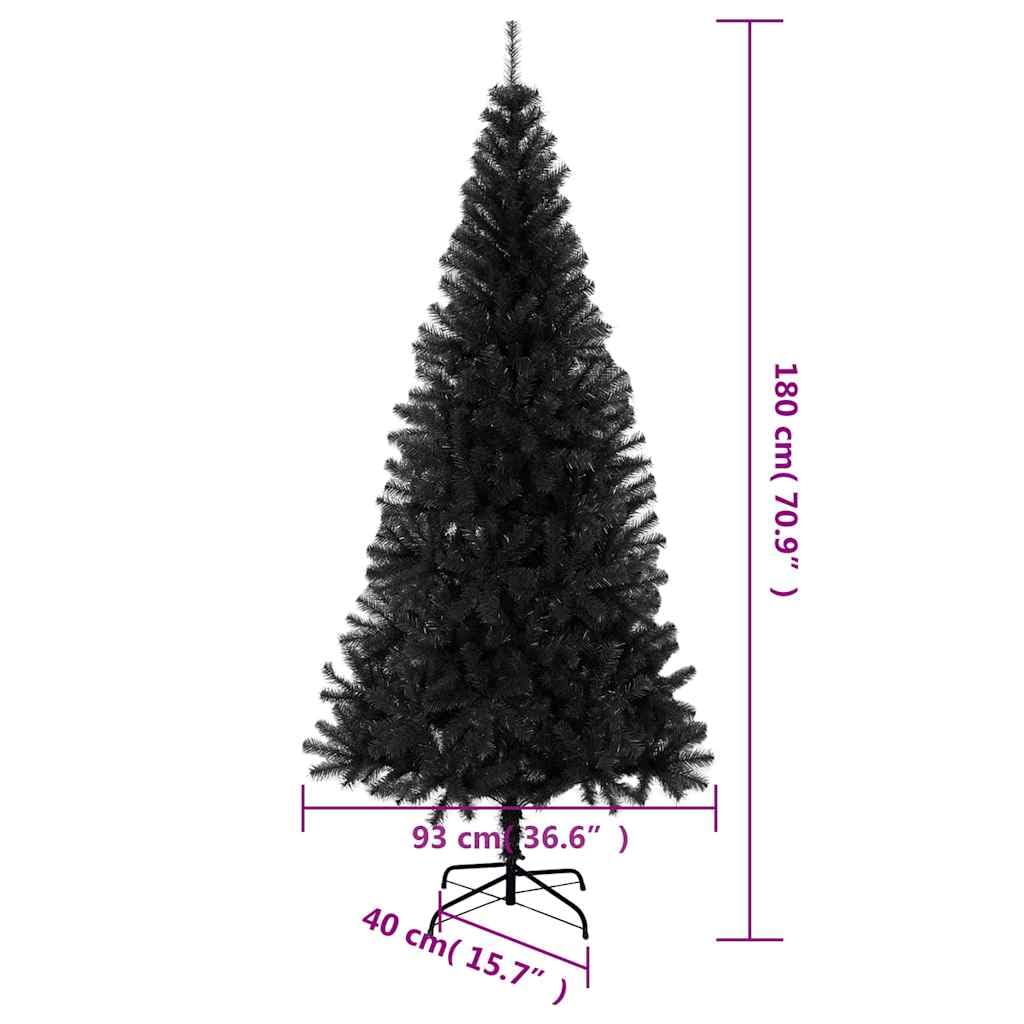 Albero di Natale Artificiale Nero Sottile 180 cm con Base Acciaio