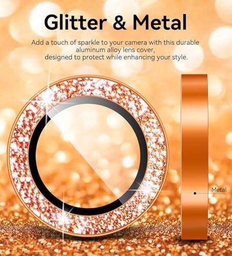 Image of for iPhone 17 Pro /iPhone 17 Pro Max Camera Lens Protector Glitter - for 17pro promax Cute Girly Metal Individual Bling Ring Cover for Women, 9H Anti-Scratch Tempered Glass, Cosmic Orange