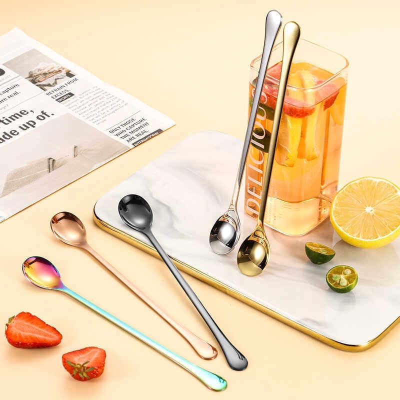 Coffee/Tea Spoons Long Handle, Gold, Ice Tea, Espresso Stainless Steel Long Spoons for Stirring Food-Grade Stainless Steel Spoons Silverware (Pattern 13,One Size)
