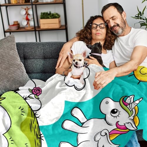 Plaid doux licorne verte couverture polaire de 150x100cm, cadeau idéal - 7