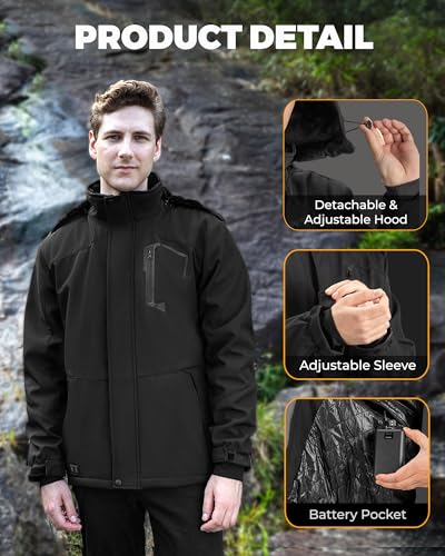 Heated Jackets for Men with 16000ɱAh Battery Pack, 8 Heating Zones Winter Outdoor Electric Heated Coat with Detachable Hood4