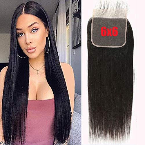 Brazilian Virgin Straight 6x6 Lace Closure 100% Unprocessed Human Hair Lace Closure With Baby Hair Free Part Natural Color (14Inch, 6x6 lace closure)
