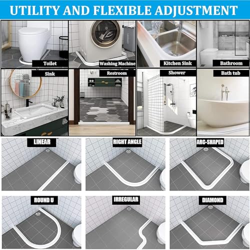 Image of Silicone Water Stopper with Glue Collapsible Threshold Water Dam Barrier Strip for Shower, Self-Adhesive, Bathroom Tub Water Retaining Stopper Bendable, Dry and Wet Separation Strip 2 Meter
