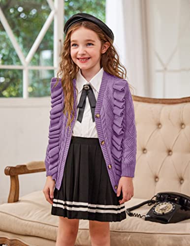 Image of Arshiner Girls Cardigan Sweaters Ruffle School Uniform Sweater V Neck Button Front Outerwear 4-13 Years