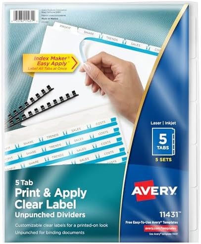 Amazon.com : Avery 11416 Clear Label Index Maker Dividers, 8.5 x 11 ...