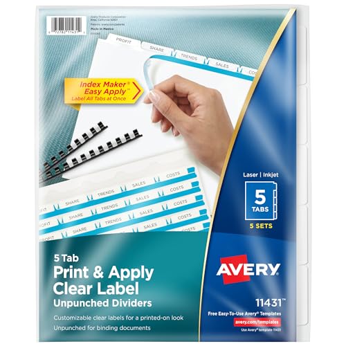 Intercalaire Avery 11431 blanc au format Letter avec onglets robustes