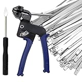 AIRTAK Stainless steel cable tie pliers Self-locking baler cutting machine tightener Cable tie cutting gun strapping tool,Include 110 PCS 4.6 * 300mm Stainless Steel Cable Ties, Zip Tie Release Tool