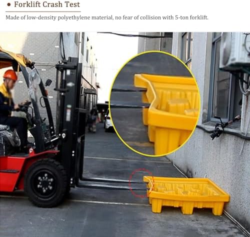 Stackable Spill Containment Platform - Modular Pallet with Drain & Leak-Proof Polyethylene Tray for Oil Drums, Garage Use, 2-Piece Set - Durable Yellow Design