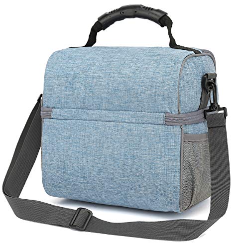 Flowfly Double Layer Cooler Insulated Lunch Bag Adult Lunch Box Large Tote Bag For Men, Women, With Adjustable Strap,Front Pocket And Dual Large Mesh Side Pockets,Royal #TOP7