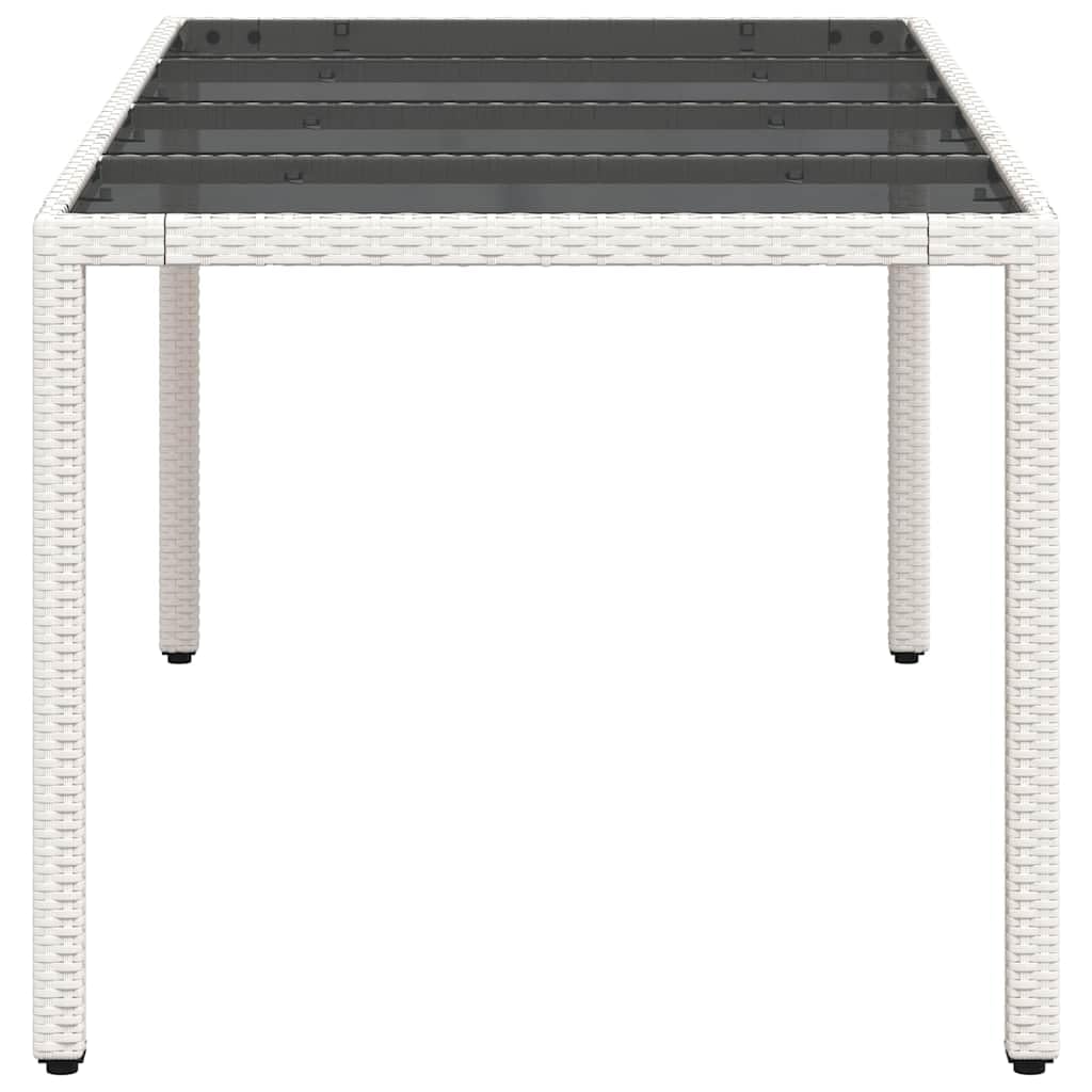 Stół ogrodowy ze szklanym blatem, biały, 190 x 90 x 75 cm, polirattan, stal malowana proszkowo, wytrzymały, odporny na warunki atmosferyczne, na balkon, taras, do ogrodu, na zewnątrz