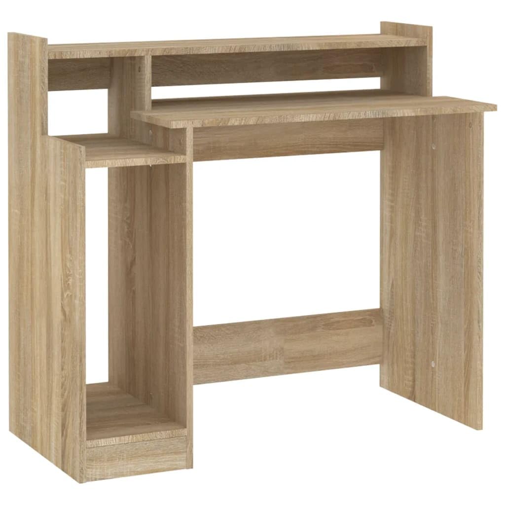 vidaXL Escritorio con LED Mesa Ordenador Estudio Oficina Muebles Despacho Almacenamiento Estantería Madera Contrachapada Roble Sonoma