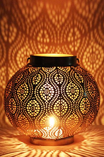 Orientalische Laterne aus Metall Bahadir Gold 22cm | orientalisches Marokkanisches Windlicht Gartenwindlicht… – Bild 3