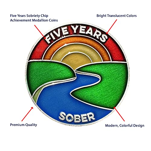 Image of The Achieve Mint 5 Years Sober Chip | Five Year Sober Token | Non-AA Gift, Non-Religious Medal for Women & Men Celebrating Their Sobriety