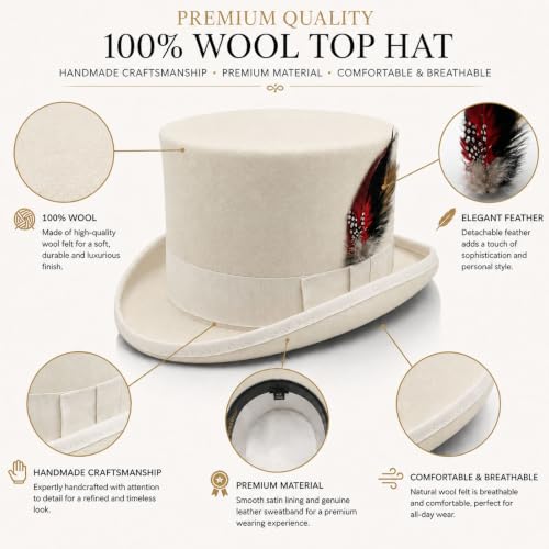 Image of Wool Top Hat for Men Women Topper Hat Mens Tall Tophat Christmas Costume