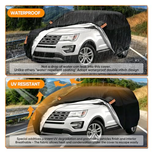 Image of Car Cover Custom Fit for Ford Explorer 2006-2026, Outdoor Waterproof All Weather Heavy Duty Full Exterior Cover for Sun Rain Snow UV Dust Protection with Door Zipper
