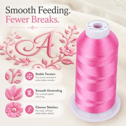 Image of Simthread 5500Yds 40WT Polyester Machine Embroidery Thread, Pink S075 | 100% polyester 40WT, 5500Yds /5000M spool for machine embroidery, monograms, patches, apparel & gifts