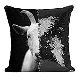 Imprimé en France Fabulous Coussin avec Housse Sequin - Paillettes Noir Bouc Blanc Photo Noir et Blanc Chevre Animal Nature