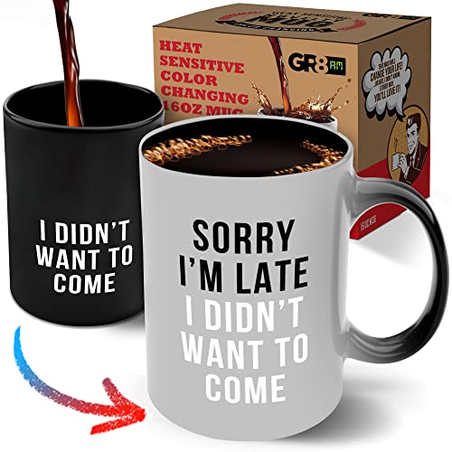 Gr8AM Color-Changing Christmas Coffee Mugs - Sorry I'm Late I Didn't Want To Come - Kids Hot Chocolate Mug & Funny Mugs for Men. Unique Mugs or Kids Coffee Mug. Best Kids Christmas Mugs 2021 Prime