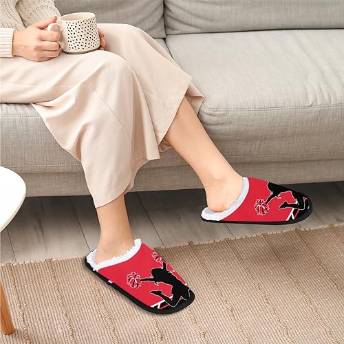 Cheerleaders Women's House Slippers Cheer Red Black Slip-on Fuzzy Memory Foam Slippers Anti Skid Indoor Warm Home Shoes3