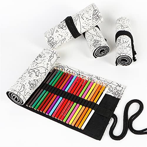 Diyomr 24/36/72 Slots Pencil Wrap Pencil Rolls, Artist Colored Pencils Roll Up Bag Short Brushes Pouch Case Pencils Organizer For Drawing Coloring And Sketching (White Starry Sky, 72Slots) #TOP1
