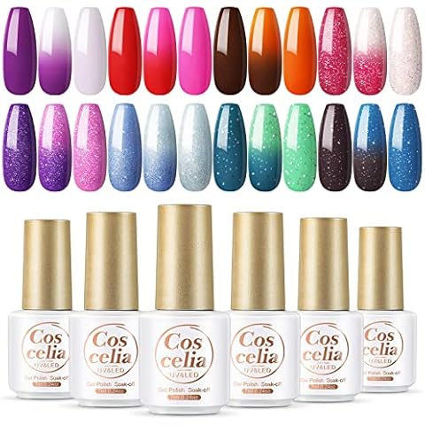 COSCELIA Gel Nagellack Set 8PCS Thermo Gellack Farbwechsel Temperatur und Glitzer Nagellack Nail Art Soak Off Farbgel Cover