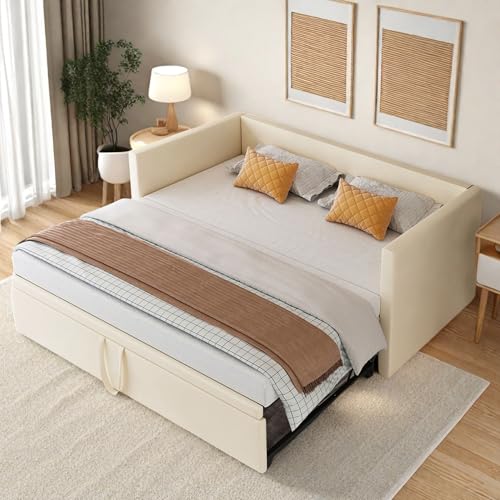 Yeutre Canapé Lit 2 Places Convertible 90/180x200 cm, Lit Canape 2 Personnes avec Lits Gigogne, Sommier à Lattes, Canapé-lit Extensible pour Adulte et...