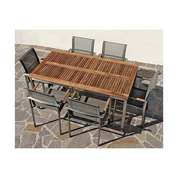 Gartengarnitur Kuba Teak & Edelstahl für 6 Personen