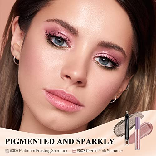 Luxaza 2Pcs Cream Eyeshadow Stick And Liquid Eyeshaow Set,Champagne Pink Shimmer & Metallic Glitter Eyeshadow,Brown Eyeshadow Pencil Crayon,Long Lasting Liquid Eye Makeup,Quick-Drying Sparkling Eye Shadow Glitter Makeup Kit #003 #TOP1