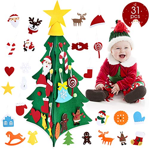 Bearbro DIY Christmas Tree for Children, 3D DIY Felt Christmas Tree with 31pcs