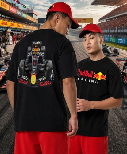 Image of Khakey Men's F1 Racing Graphic Printed Black T-Shirt | Formula 1 Back Print Drop Shoulder Tee | Motorsports Car Print Tshirt for Men & Women | Cotton Streetwear Tee's | Unisex Fit
