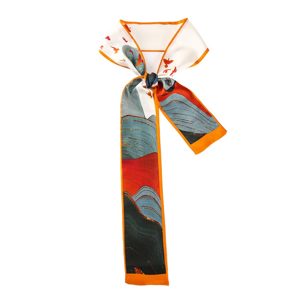 JERLA 100% Mulberry silk Scarf Head Hair Ribbon Handbag Handle wrap Tie Bundle Scarf Neckerchief Scarf for women, Sunset