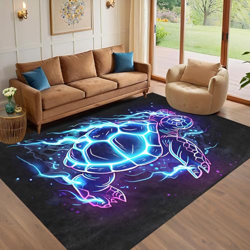 Blue Sea Turtle Rug - Ocean Theme Turtle Carpet for Bedroom, Tropical Coastal Animal Theme Beach Rugs for Bedroom Living Room Indoor Outdoor Children Play Room Carpet 2.5x4 Feet - Image 5