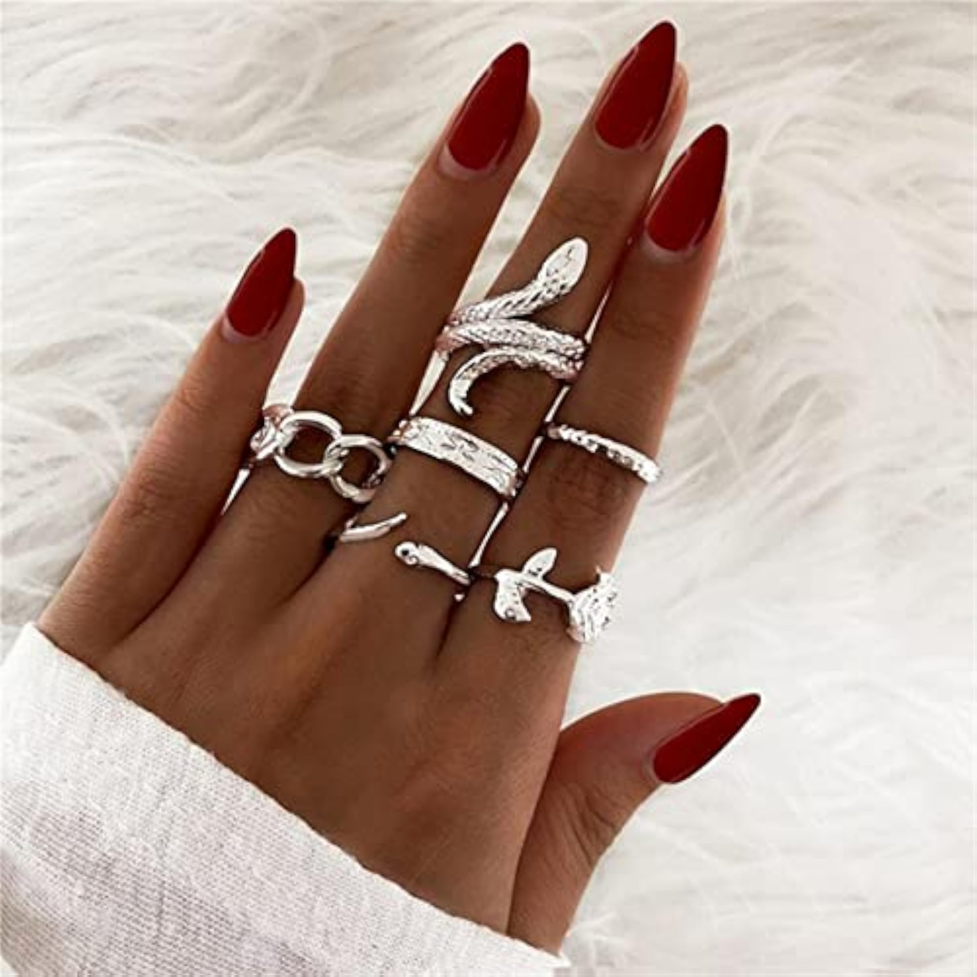 Stackable Rings Set - 5 pcs Silver Band Ring Set