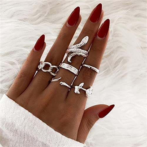 Stackable Rings Set - 5 pcs Silver Band Ring Set