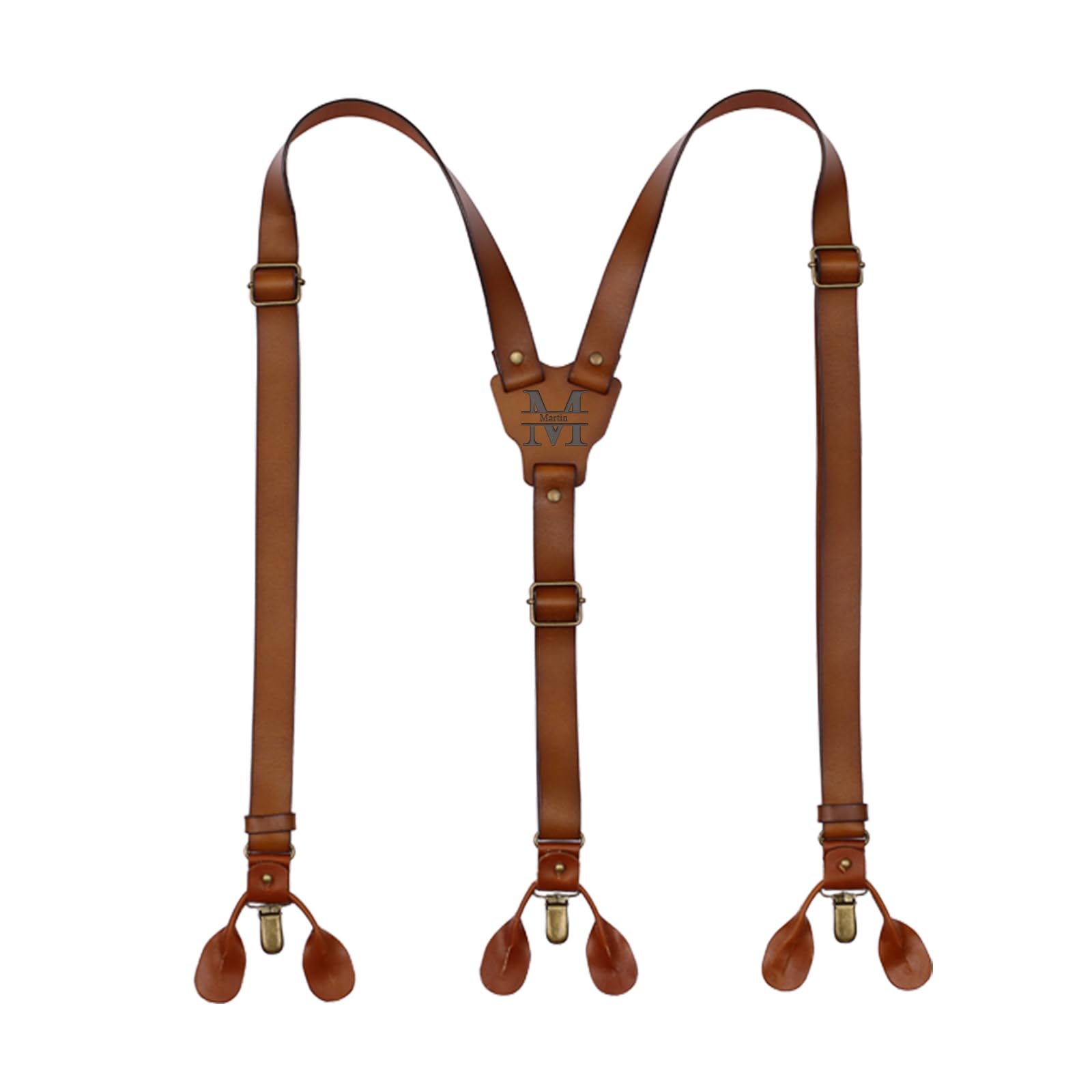 Genuine Leather Suspenders for Men Y Back Shape Adjustable Brown Wedding Groomsmen with Interchangeable Clips