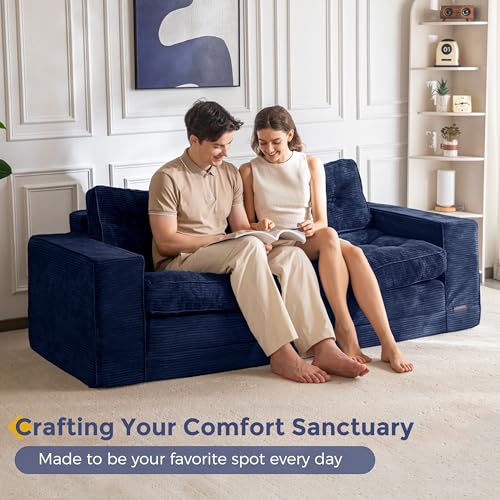 Image of MAXYOYO Convertible Sofa Bed, Pull Out Oversized Loveseat Sofa Couch, 2 in 1 Folding Couch Bed, Fold Out Floor Couch with Pillows for Living Room Bedroom Lounge, Navy