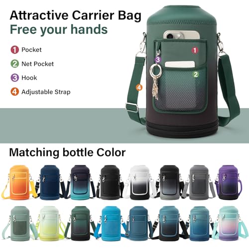 1 Gallon Water Bottle Insulated | Thickened Stainless Steel Vacuum Metal Water Jug | Portable Sports Large for Gym and Hiking with Straw, Carrier Bag, Handle Strap | BPA-Free 128 oz