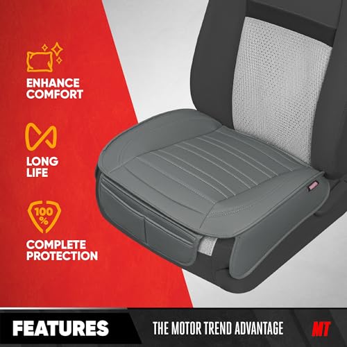 Image of Motor Trend Seat Covers for Cars Trucks SUV, Faux Leather 2-Pack Gray Padded Car Seat Covers with Storage Pockets, Premium Interior Seat Cover