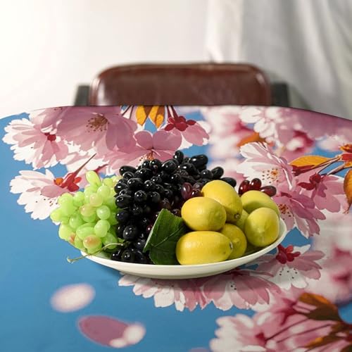 Nappe rectangulaire fleurs de cerisier 140x190 cm lavable pour table de repas