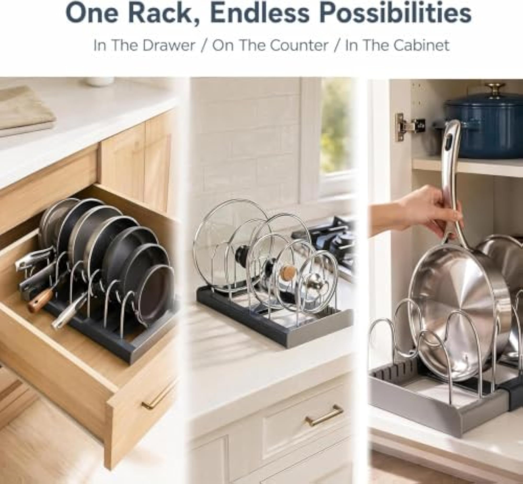 Expandable Heavy Duty Pot and Pan Organizer Rack for Cabinet Storage